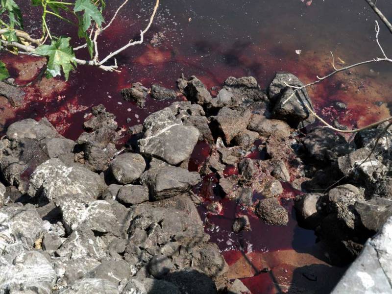 Encuentran en Tulancingo descargas de drenaje con residuos de sangre y tinta
