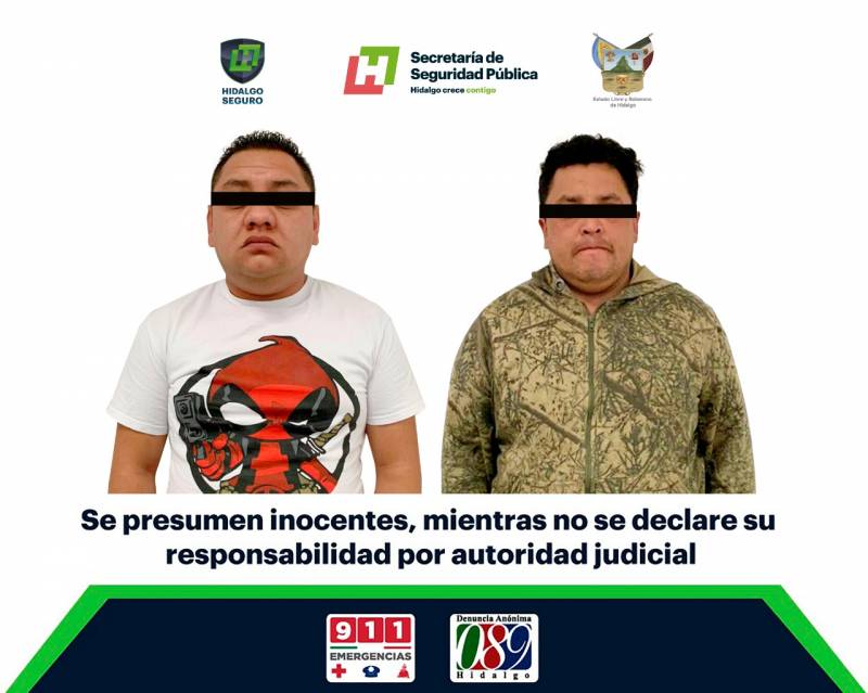 Asegura SSPH a 2 hombres con probable droga en Mineral de la Reforma