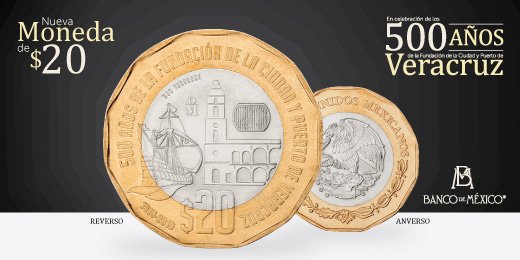 Banco de México lanza nueva moneda de 20 pesos