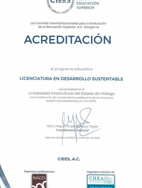 UICEH logró acreditar la licenciatura en Desarrollo Sustentable