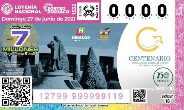 Emite Lotería Nacional billete conmemorativo del Centenario de la PGJEH