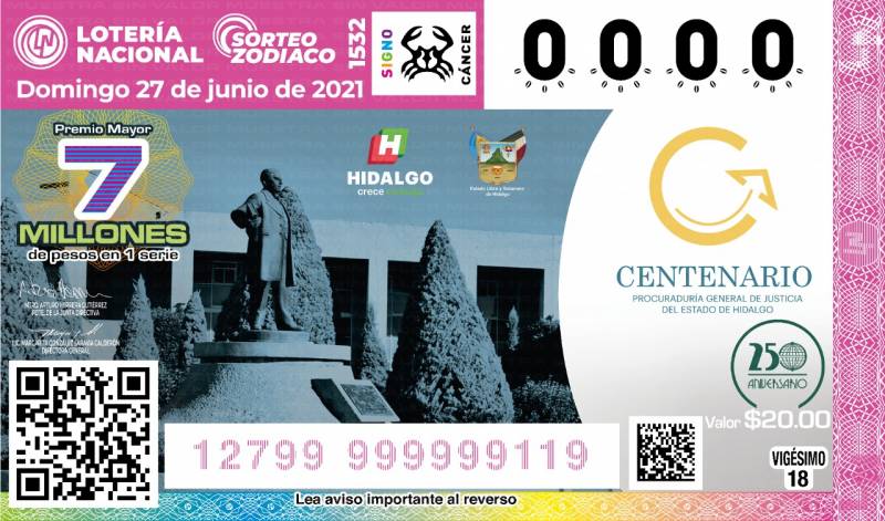 Emite Lotería Nacional billete conmemorativo del Centenario de la PGJEH
