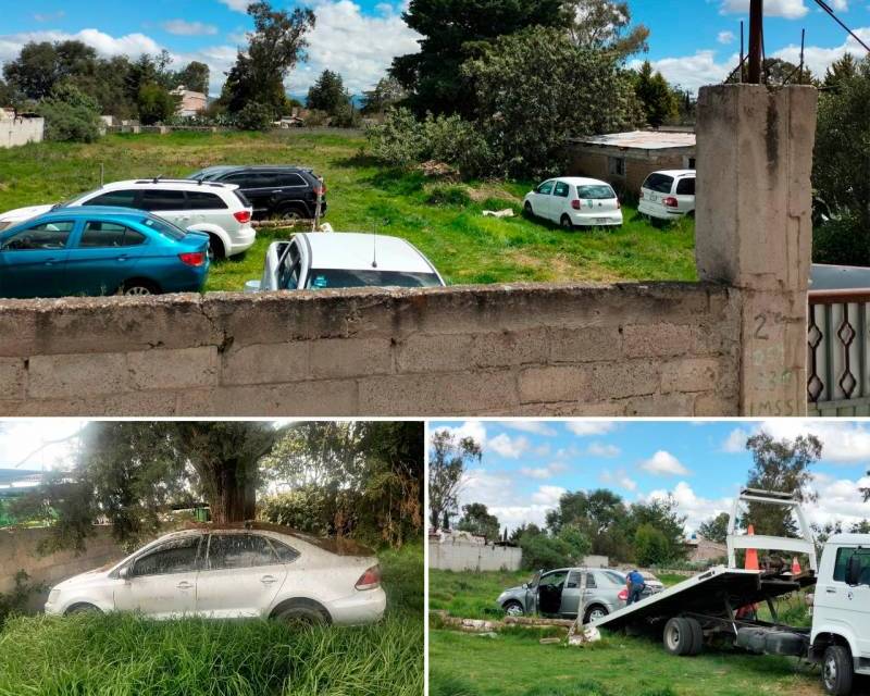 Detectan predio con 8 vehículos robados en Apan