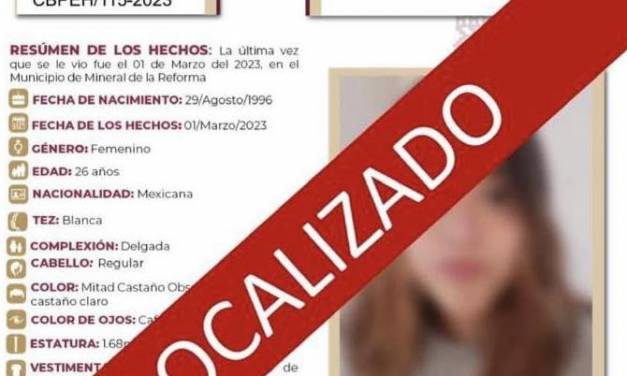 Policía de Pachuca localiza a mujer desaparecida