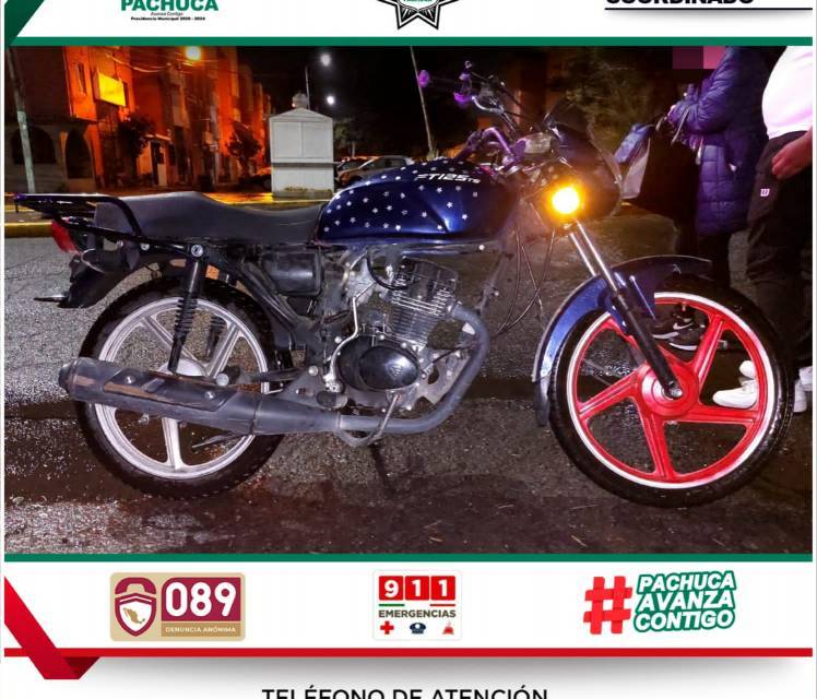 Recuperan motocicleta robada en Pachuca