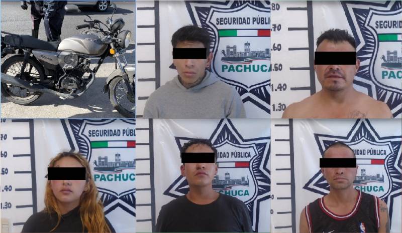 Detienen a 5 personas por el robo de una motocicleta en Pachuca
