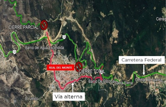 Habrá cierres nocturnos por trabajos en la Real del Monte-Huasca