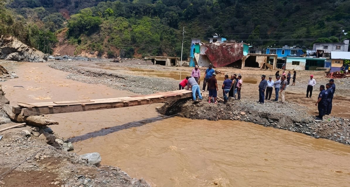 Lluvias colapsan puente en Tianguistengo